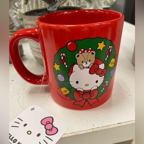 Christmas Hello Kitty Red Happy Holidays Stocking & Wreath Coffee Mug NWT - Picture 3 of 5